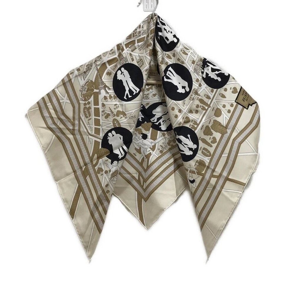 HERMES Carre 90 - Beige Black White Scarf 328-072525 - Picture 1 of 6